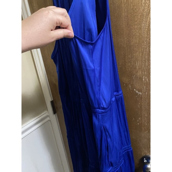 Lane Bryant Satin Smocked-Neck Tie-Waist Dress Royal Blue Sz 24 Flowy Light - Picture 9 of 12